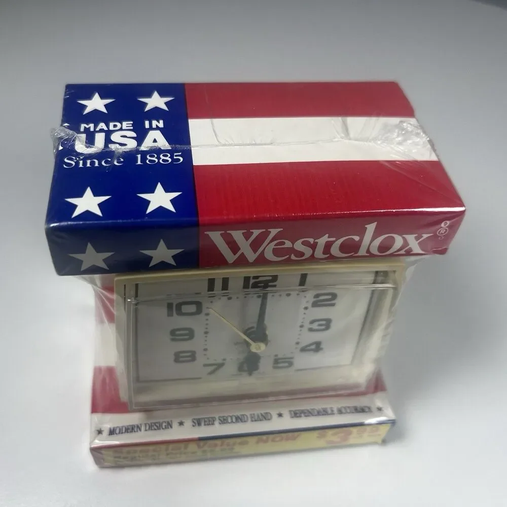 Vintage Westclox Electric Alarm Clock In Box. Antique White Color NIB Movie Prop
